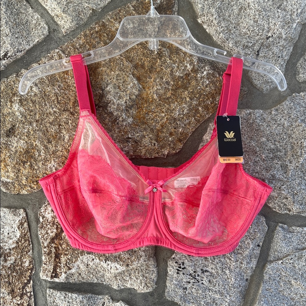 NWT Wacoal Coral Pink Lace Underwire Bra 36DD/36 E